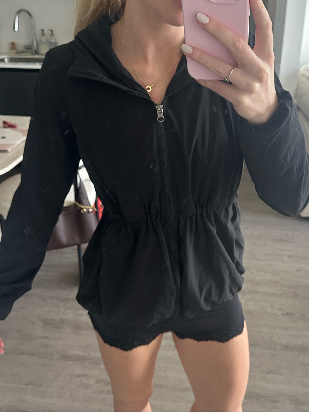 Lululemon Cinched Waist Black Hooded Windbreaker Jacket